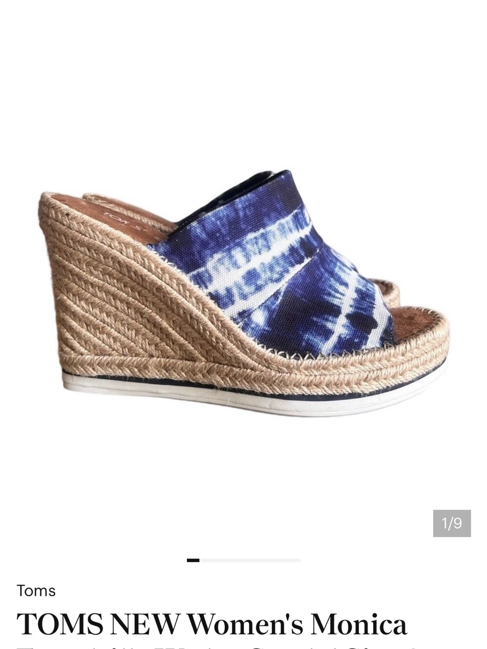 TOMS Blue and White Tie-Dye Slide Mules